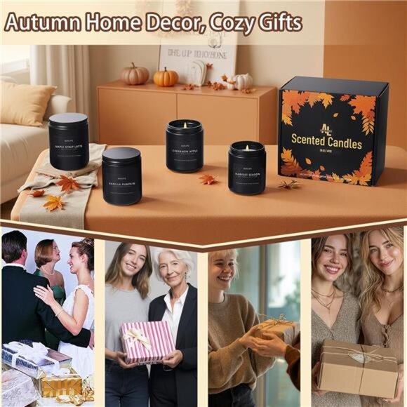 Fall Candles 4 Pack Soy Scented Candles Vanilla Pumpkin Cinnamon Apple Gift Set - Picture 6 of 8